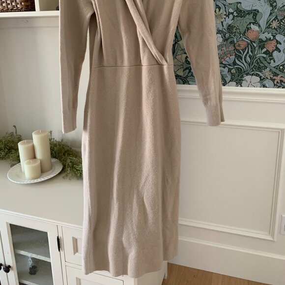 Ann Taylor Shawl Neck Sweater Dress Tan M - Picture 3 of 6